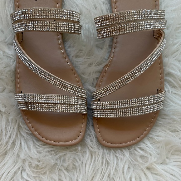 Square Toe Rhinestone Criss Cross Strap Sandals - Picture 7 of 16